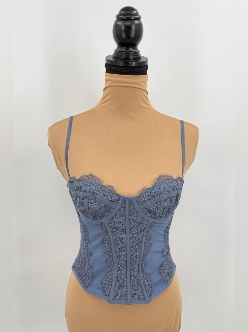 Out From Under Modern Love Corset M Blue Lace Mesh Underwire Bustier going out